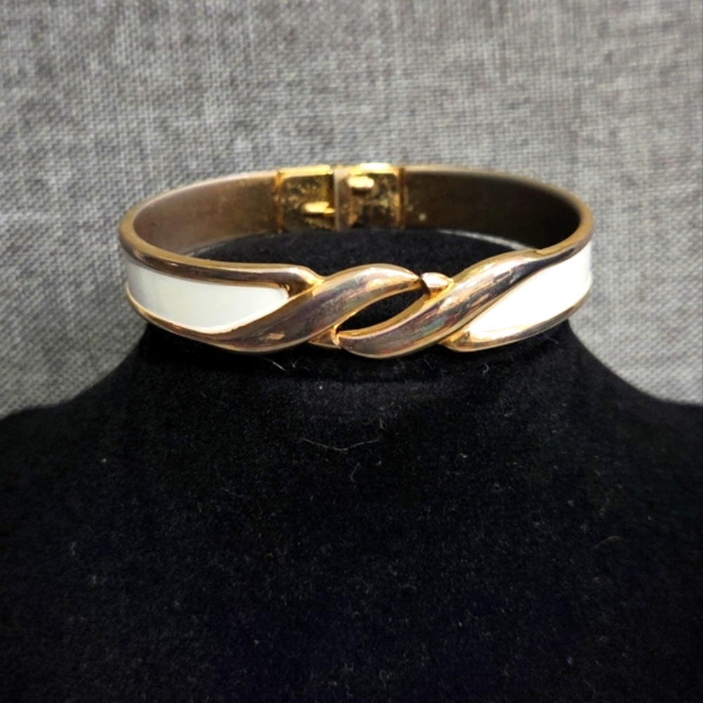 Elegant White and Gold Bangle Bracelet